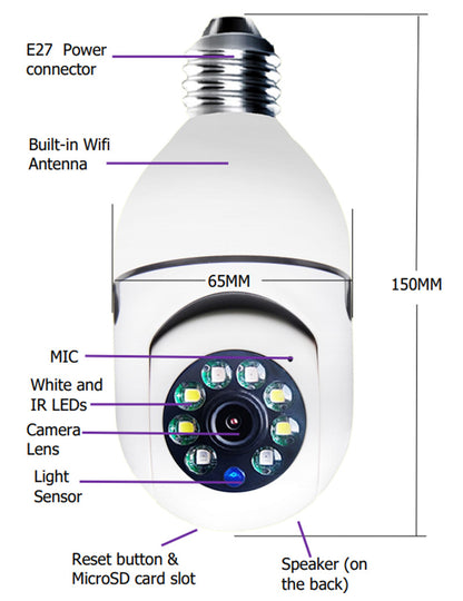 WiFi CAMÉRA 1080P Ampoule Tête Mobile Caméra de Surveillance